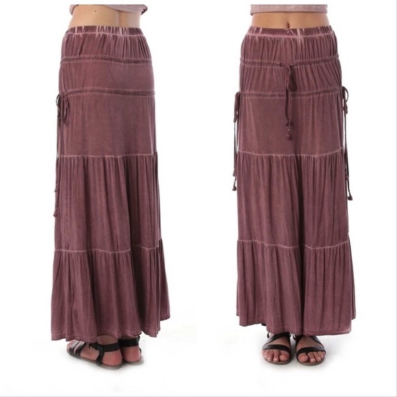 Tassel Drawstring Burnout Maxi Skirt - Picture 3 of 10